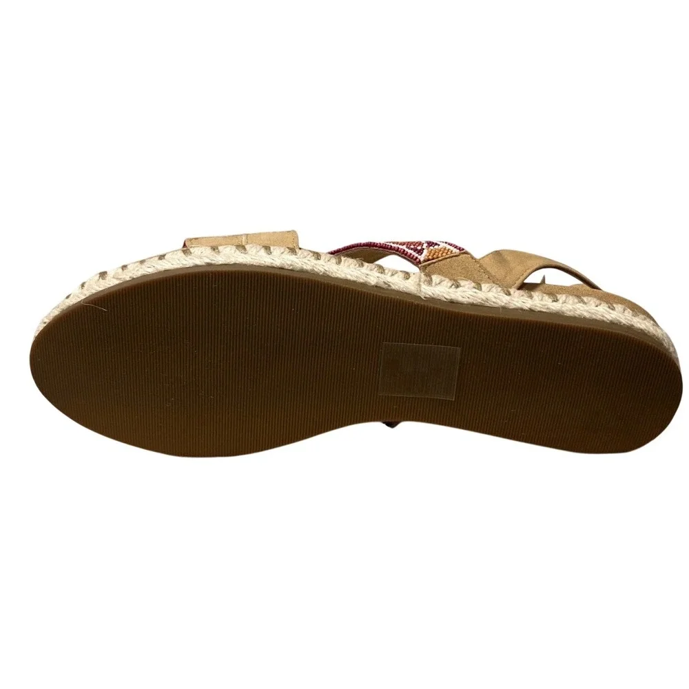 Laidback‎ London Sandals Women Tan Excellence Beaded Espadrille Boho Ankle Strap